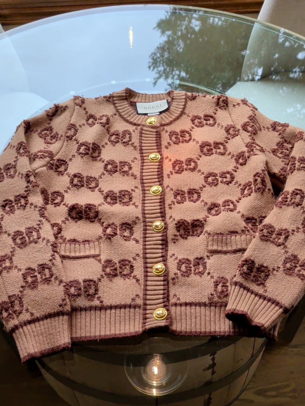 Gucci Beige Brown GG Jacquard Wool Cardigan